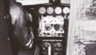 A.E. in cockpit of Electra, shows Cambridge Gauge by Compass - Purdue, Long