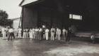 Crowd in front of hanger, Fortaleza, S.A. - A.E., Purdue, Long